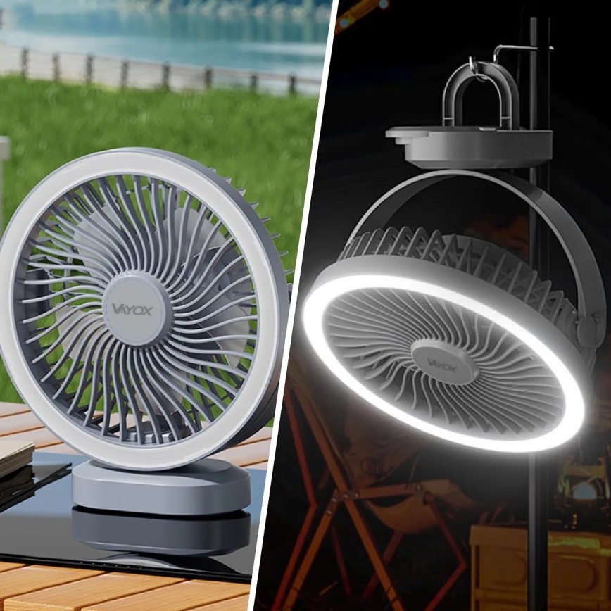 Aufladbarer LED-Tischventilator mit LED-Beleuchtung LED/3W/5V USB 2400 mAh grau