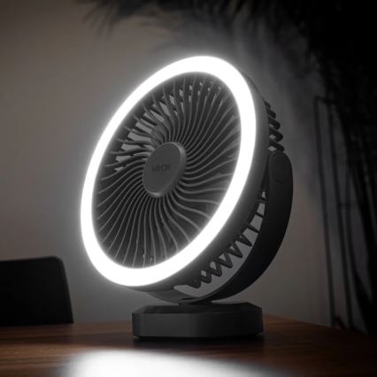 Aufladbarer LED-Tischventilator mit LED-Beleuchtung LED/3W/5V USB 2400 mAh grau