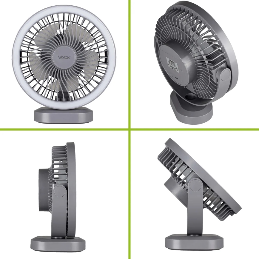 Aufladbarer LED-Tischventilator mit LED-Beleuchtung LED/3W/5V USB 2400 mAh grau