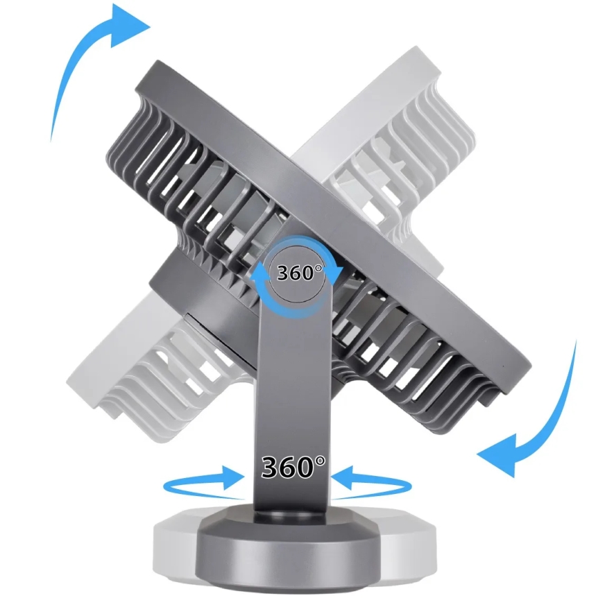 Aufladbarer LED-Tischventilator mit LED-Beleuchtung LED/3W/5V USB 2400 mAh grau