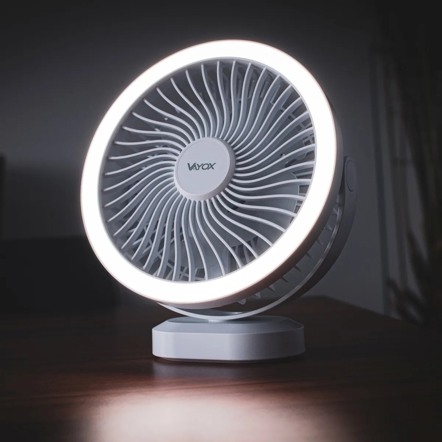Aufladbarer LED-Tischventilator mit LED-Beleuchtung LED/3W/5V USB 2400 mAh weiß