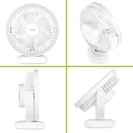 Aufladbarer LED-Tischventilator mit LED-Beleuchtung LED/3W/5V USB 2400 mAh weiß
