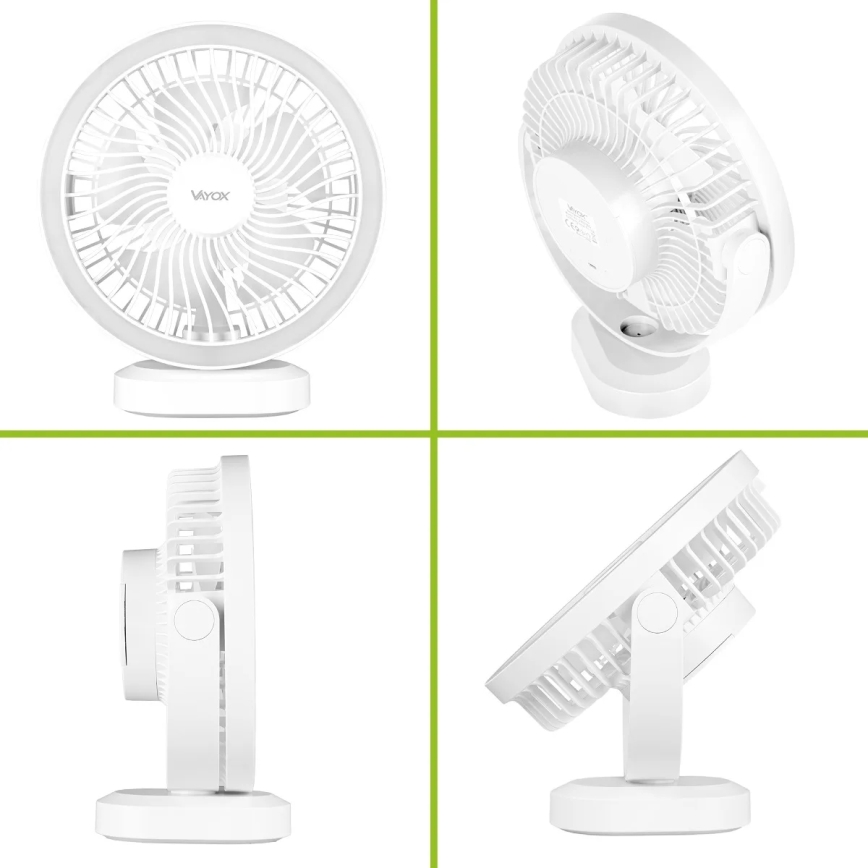 Aufladbarer LED-Tischventilator mit LED-Beleuchtung LED/3W/5V USB 2400 mAh weiß