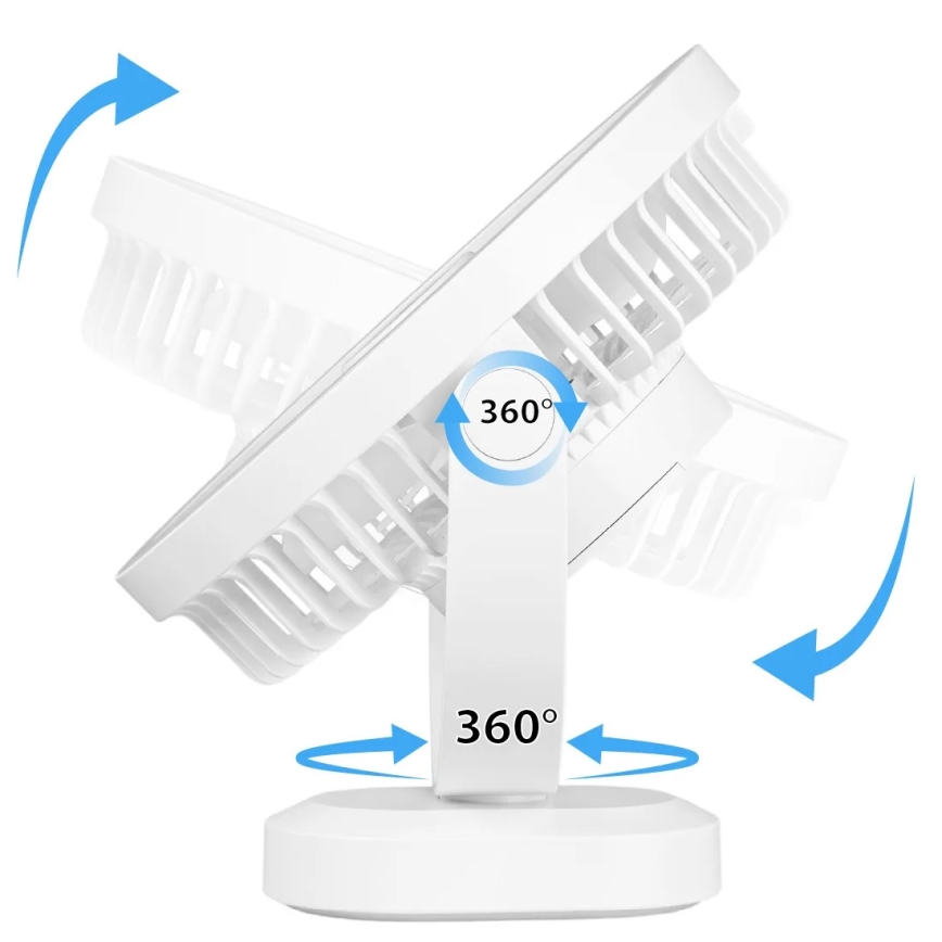 Aufladbarer LED-Tischventilator mit LED-Beleuchtung LED/3W/5V USB 2400 mAh weiß