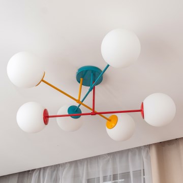 Aufputz-Deckenleuchte MOON 6xE27/15W/230V türkis/gelb/rot