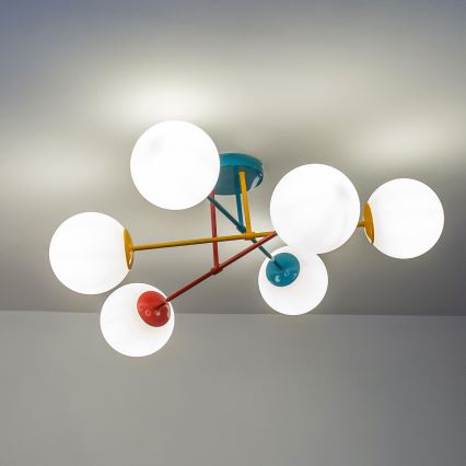 Aufputz-Deckenleuchte MOON 6xE27/15W/230V türkis/gelb/rot