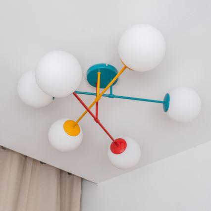 Aufputz-Deckenleuchte MOON 6xE27/15W/230V türkis/gelb/rot