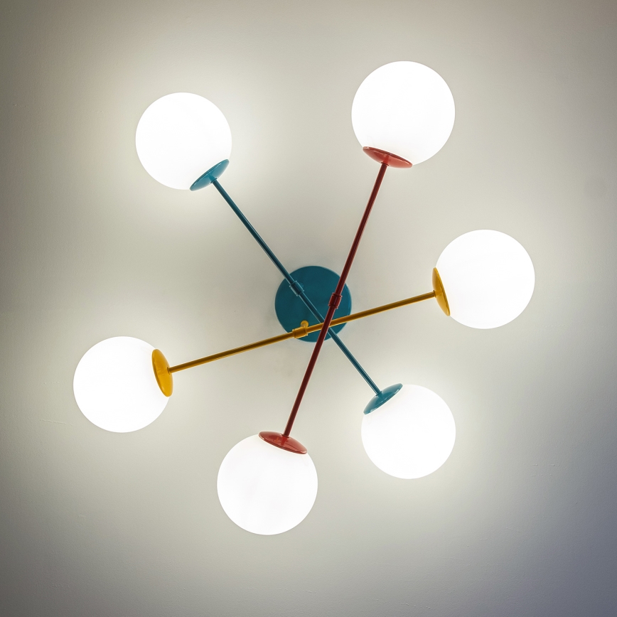 Aufputz-Deckenleuchte MOON 6xE27/15W/230V türkis/gelb/rot