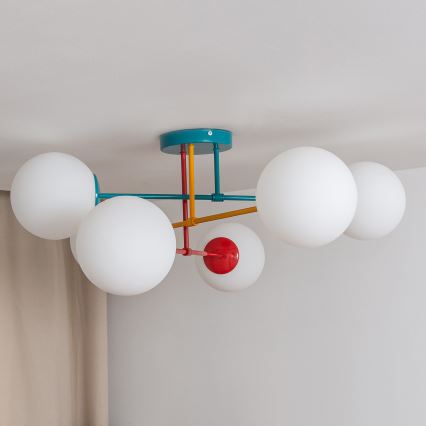 Aufputz-Deckenleuchte MOON 6xE27/15W/230V türkis/gelb/rot