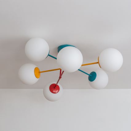 Aufputz-Deckenleuchte MOON 6xE27/15W/230V türkis/gelb/rot