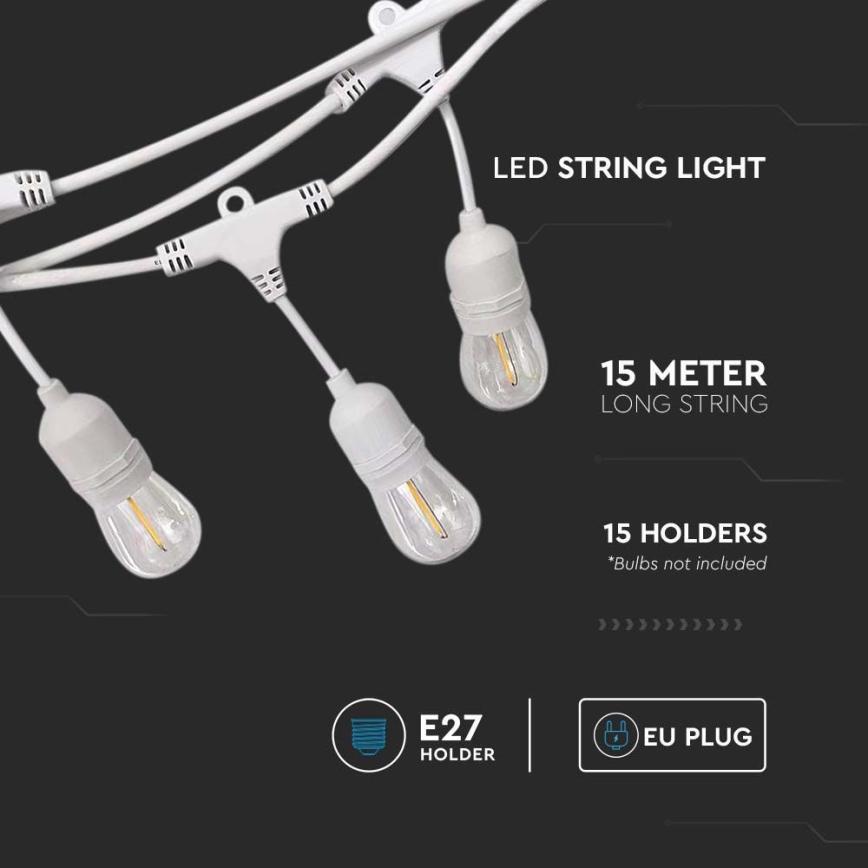 Außen-Lichterkette STRING 15xE27/40W/230V 15m IP65