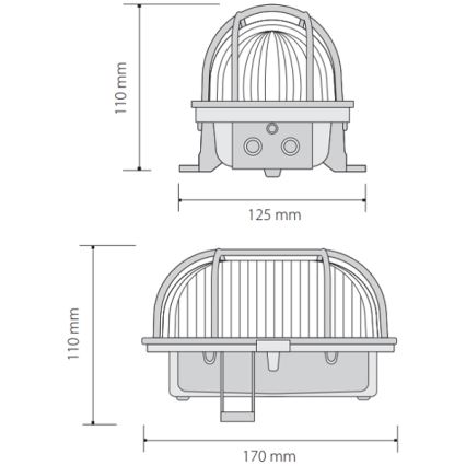 Außendeckenleuchte OVAL 1xE27/60W/230V grau IP44