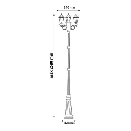 Außenleuchte 3xE27/20W/230V IP43 2,58 m schwarz