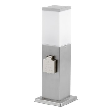 Außenleuchte mit 2 Steckdosen SCHUKO 1xE27/20W/230V matt Chrom IP44