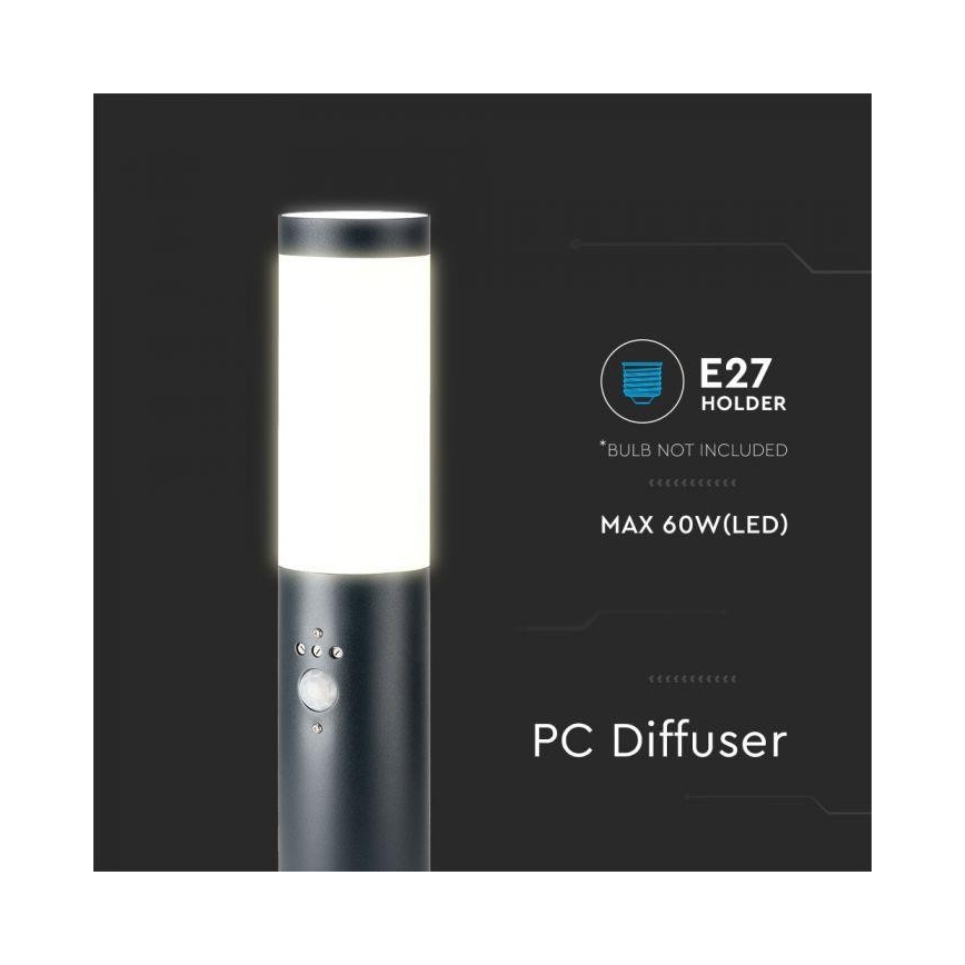 Außenleuchte mit Sensor 1xE27/60W/230V IP44 45cm grau