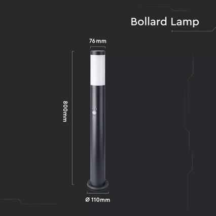 Außenleuchte mit Sensor 1xE27/60W/230V IP44 80cm schwarz