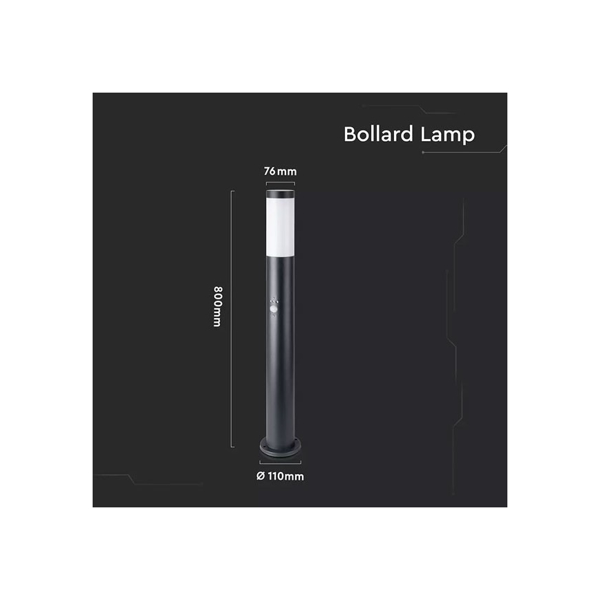Außenleuchte mit Sensor 1xE27/60W/230V IP44 80cm schwarz