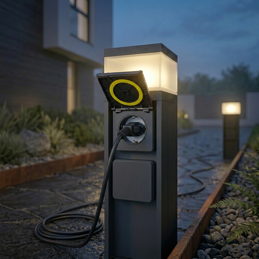 Außenleuchte VESPER mit 2 Steckdosen, 1xG9/5W/230V, IP44, 30 cm, schwarz
