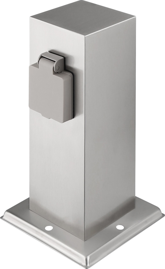 Außensteckdosensäule 2-fach 230V IP44 mattchrom eckig