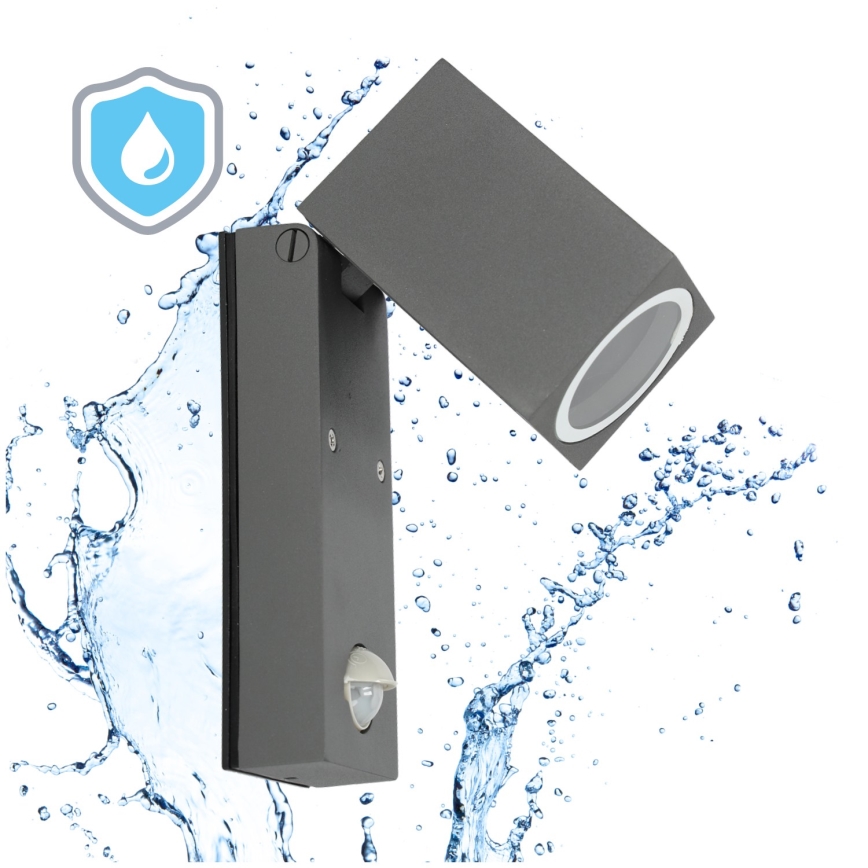 Außenwandleuchte mit Sensor QUAZAR 1xGU10/35W/230V IP44 grau