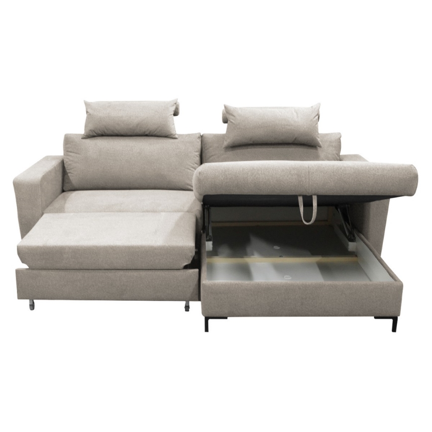 Ausklappbare Eckgarnitur mit Stauraum in L-Form HORTA, rechts, grau