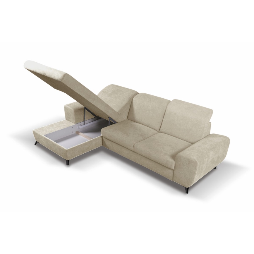 L-förmiges, ausziehbares, gepolstertes Ecksofa ALTA, links, beige, mit Stauraum