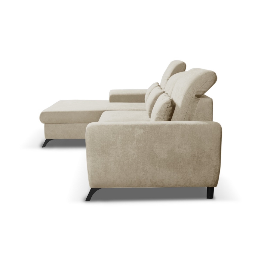 L-förmiges, ausziehbares, gepolstertes Ecksofa ALTA, links, beige, mit Stauraum