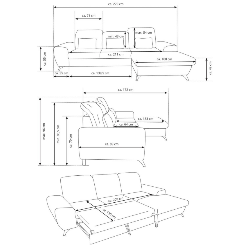 L-förmiges, ausziehbares, gepolstertes Ecksofa ALTA, links, beige, mit Stauraum