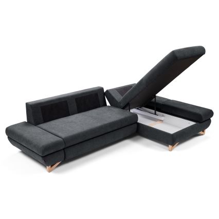 Ausziehbares, gepolstertes Ecksofa AVESTA in L-Form mit Stauraum, rechts, Anthrazit