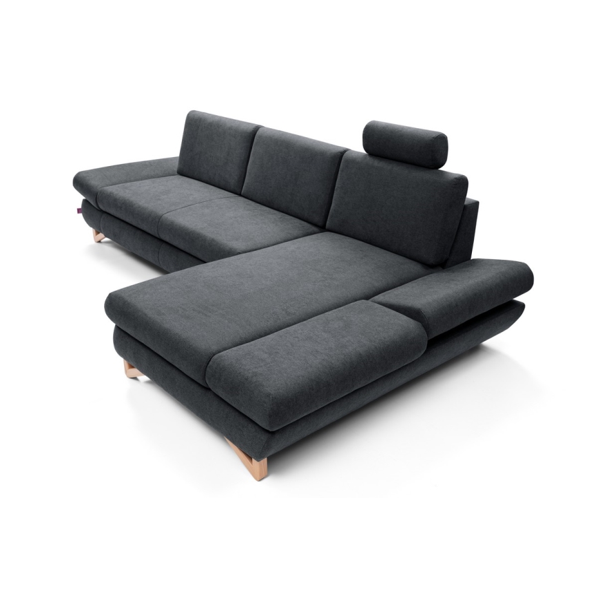 Ausziehbares, gepolstertes Ecksofa AVESTA in L-Form mit Stauraum, rechts, Anthrazit