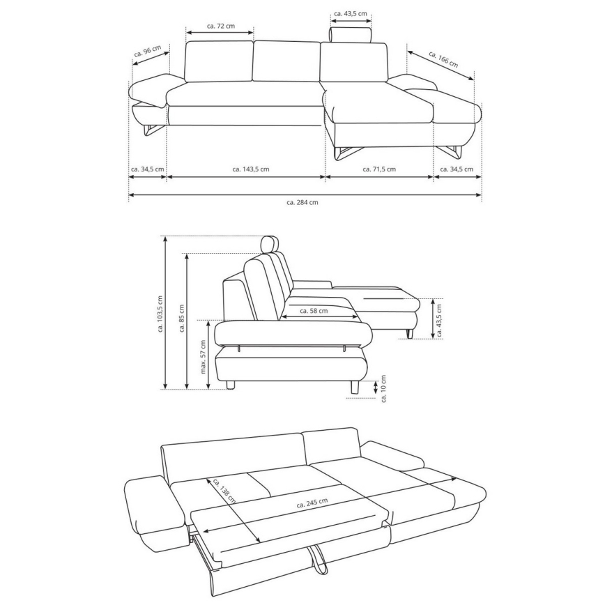 Ausziehbares, gepolstertes Ecksofa AVESTA in L-Form mit Stauraum, rechts, Anthrazit