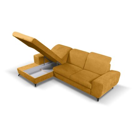 Ausklappbares, gepolstertes Ecksofa ALTA in L-Form, links, gelb, mit Stauraum