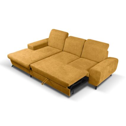 Ausklappbares, gepolstertes Ecksofa ALTA in L-Form, links, gelb, mit Stauraum