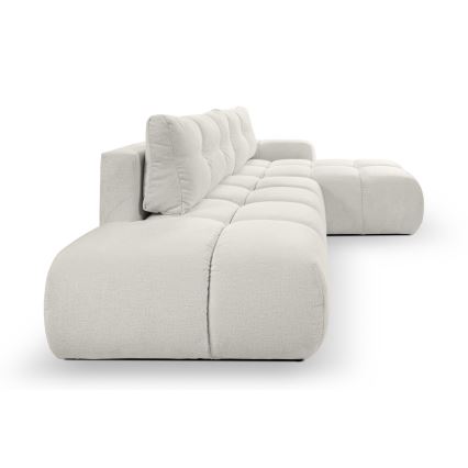 Ausziehbares, gepolstertes Ecksofa mit Stauraum in L‑Form ALMADA, rechts, beige
