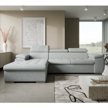 Ausklappbare L‑Eckcouch mit Schlaffunktion und Stauraum PADUA, grau, links