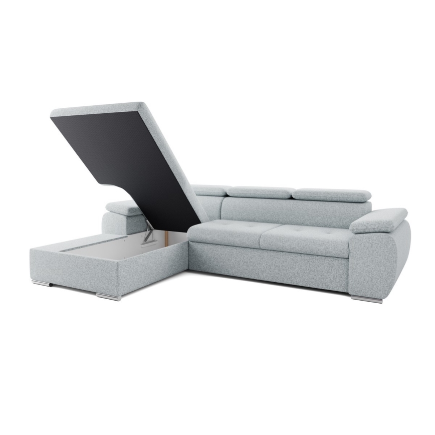 Ausklappbare L‑Eckcouch mit Schlaffunktion und Stauraum PADUA, grau, links
