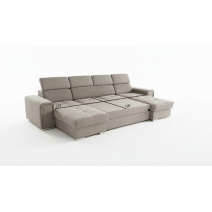 Ausziehbare Polstergarnitur in U‑Form mit universell positionierbarem Eckteil und Stauraum SALVADA, beige