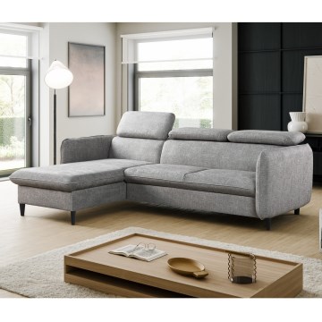 Ausklappbares Ecksofa in L‑Form mit Stauraum NISA, grau, links