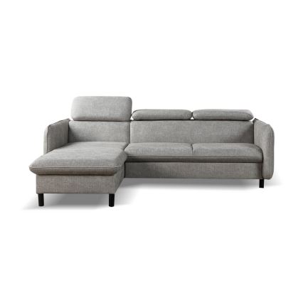 Ausklappbares Ecksofa in L‑Form mit Stauraum NISA, grau, links