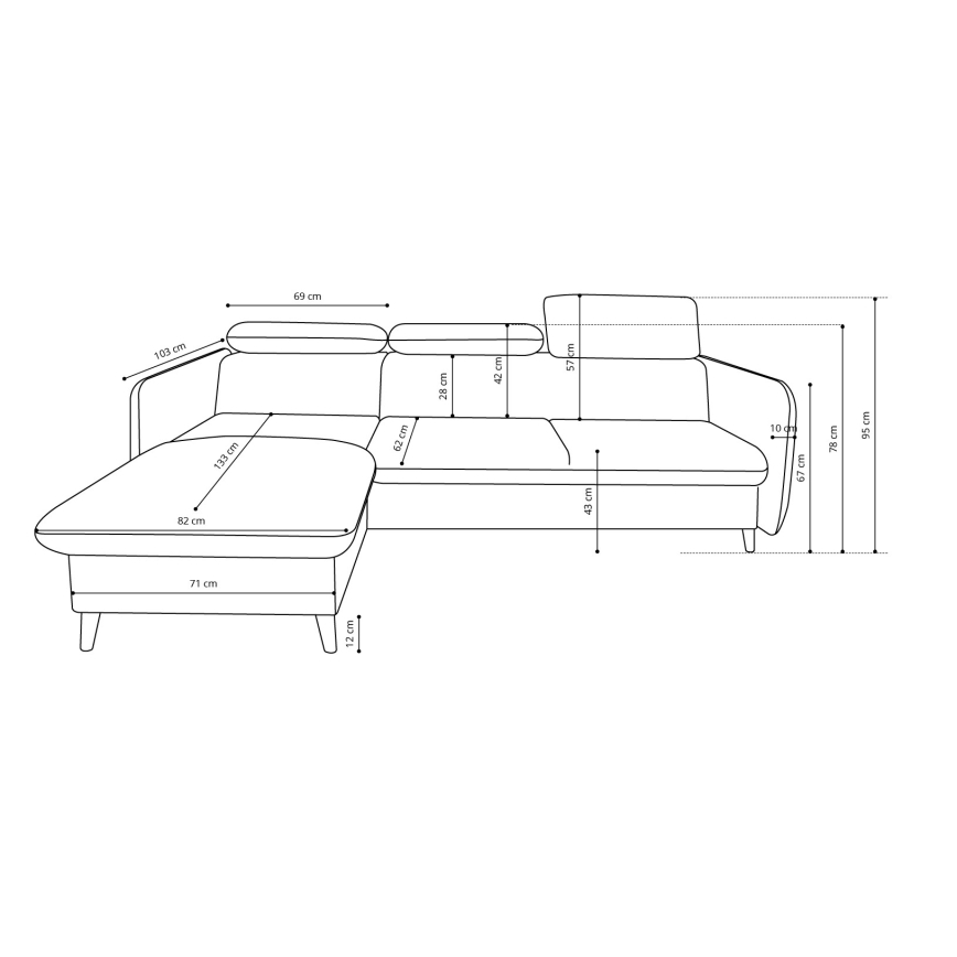 Ausklappbares Ecksofa in L‑Form mit Stauraum NISA, grau, links