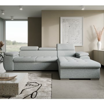 Ausklappbares Ecksofa in L‑Form mit Stauraum PADUA, grau, rechts