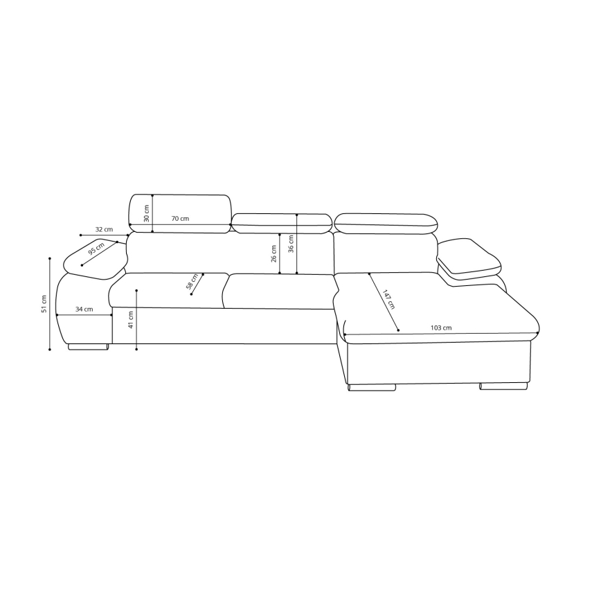Ausklappbares Ecksofa in L‑Form mit Stauraum PADUA, grau, rechts