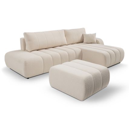 Ausklappbares Ecksofa mit Stauraum in L-Form DESIO, rechts, Beige