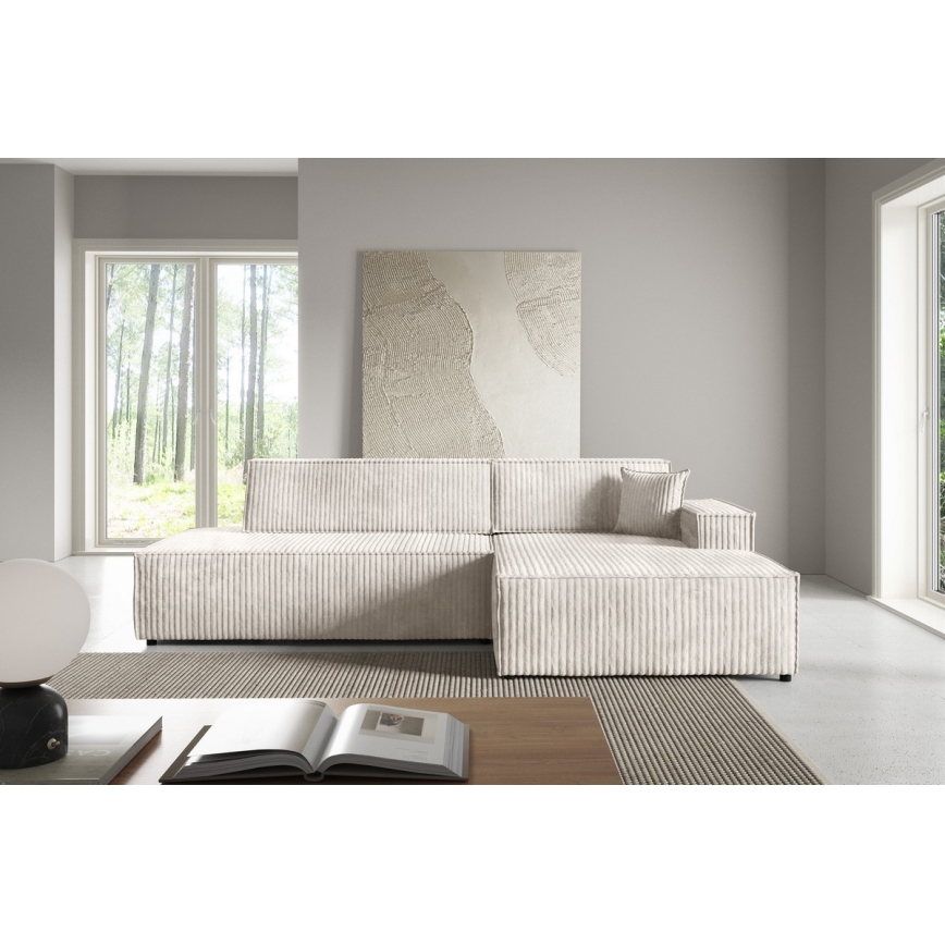 Ausklappbares Ecksofa TERAMO mit Stauraum, L‑Form, rechts, Beige