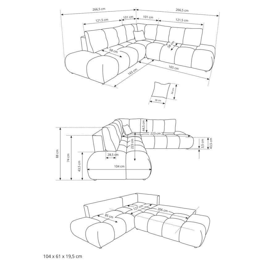 ALMADA L-Ecksofa, ausziehbar, mit Stauraum, rechts, beige