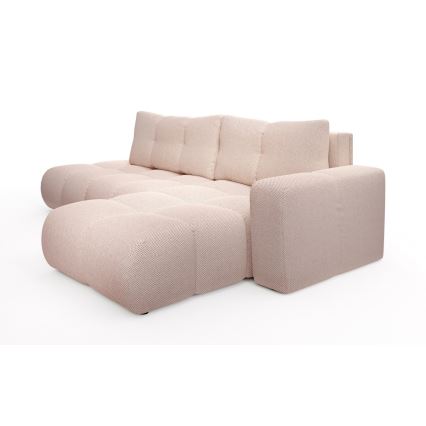 Ausziehbares, gepolstertes Ecksofa in L‑Form mit integriertem Stauraum ALMADA, rechts, rosa