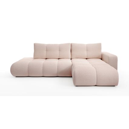 Ausziehbares, gepolstertes Ecksofa in L‑Form mit integriertem Stauraum ALMADA, rechts, rosa