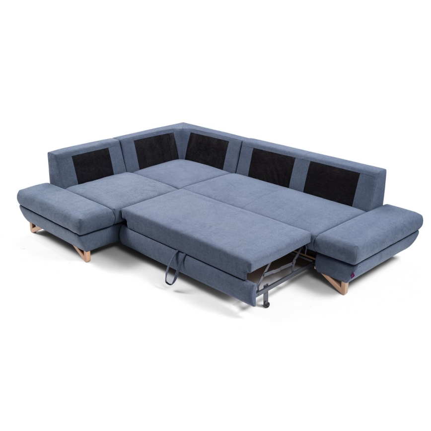 Ausziehbare gepolsterte Eckgarnitur AVESTA in L-Form, links, blau, mit Stauraum