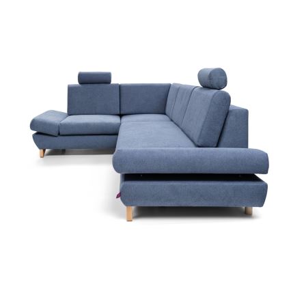 Ausziehbare gepolsterte Eckgarnitur AVESTA in L-Form, links, blau, mit Stauraum
