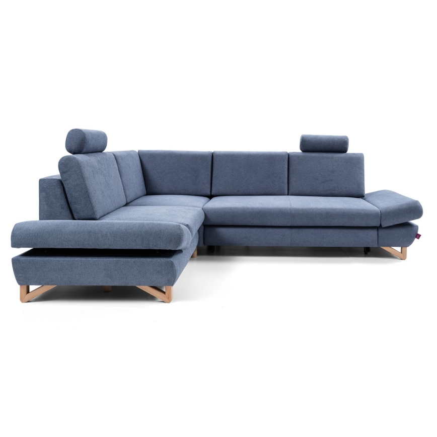 Ausziehbare gepolsterte Eckgarnitur AVESTA in L-Form, links, blau, mit Stauraum